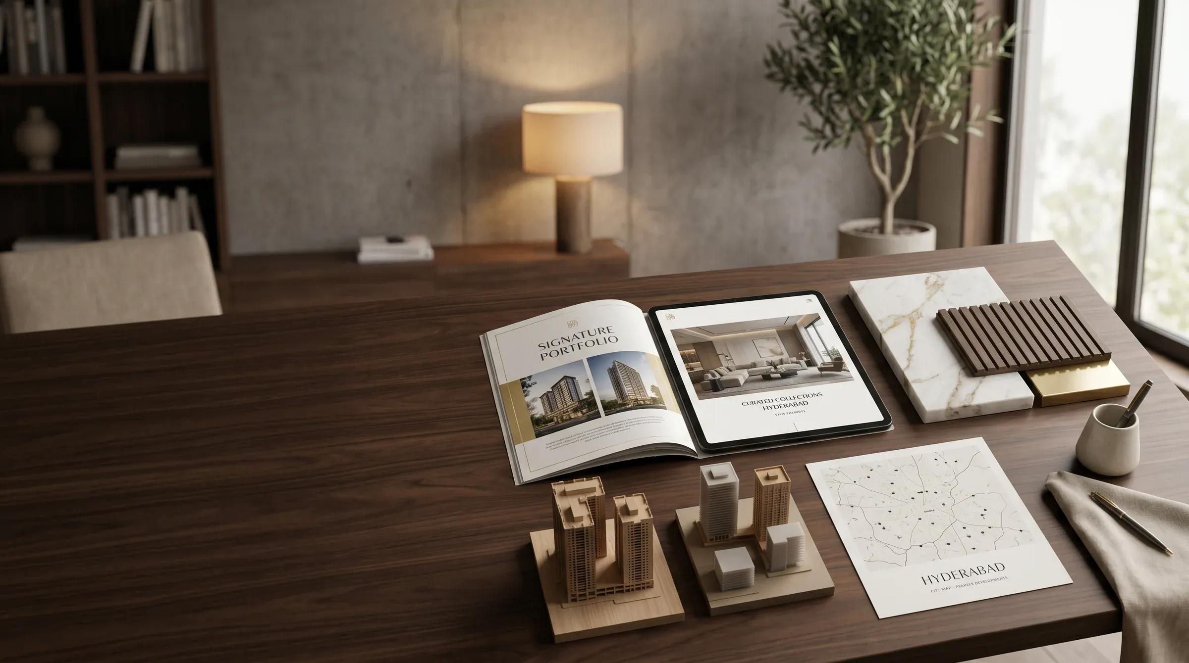 A desk of Singhania Group brochures
