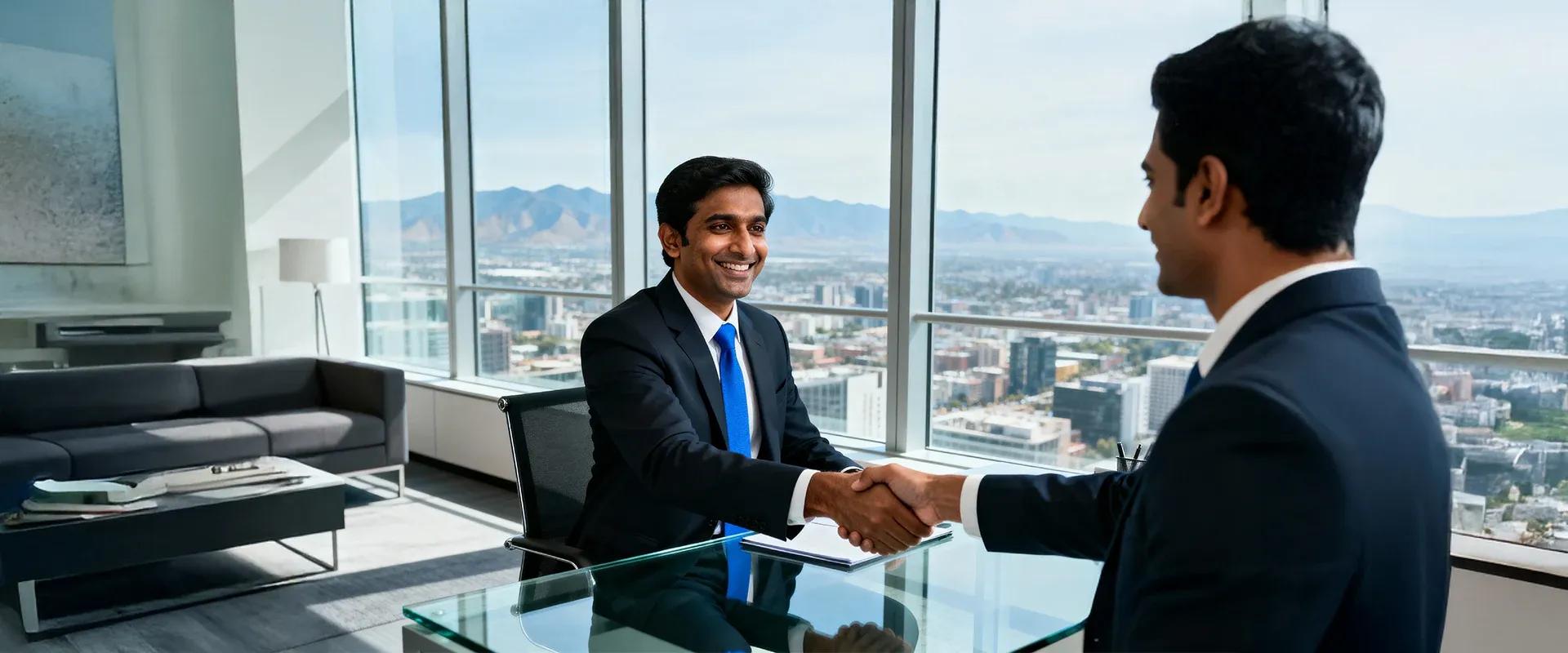 Two colleagues meeting in a Singhania Group office