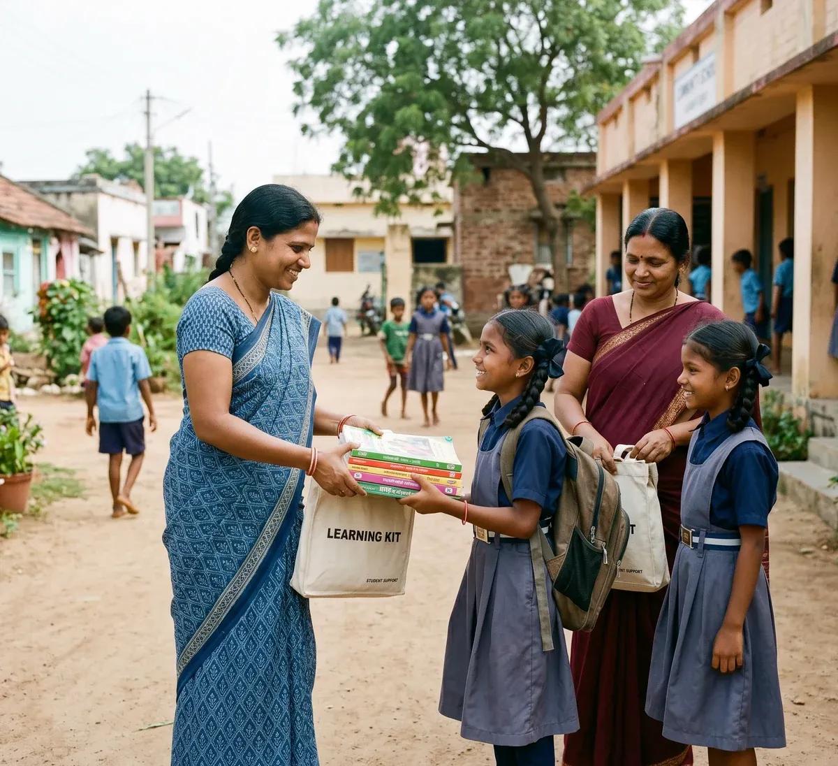A volunteer handing over supplies