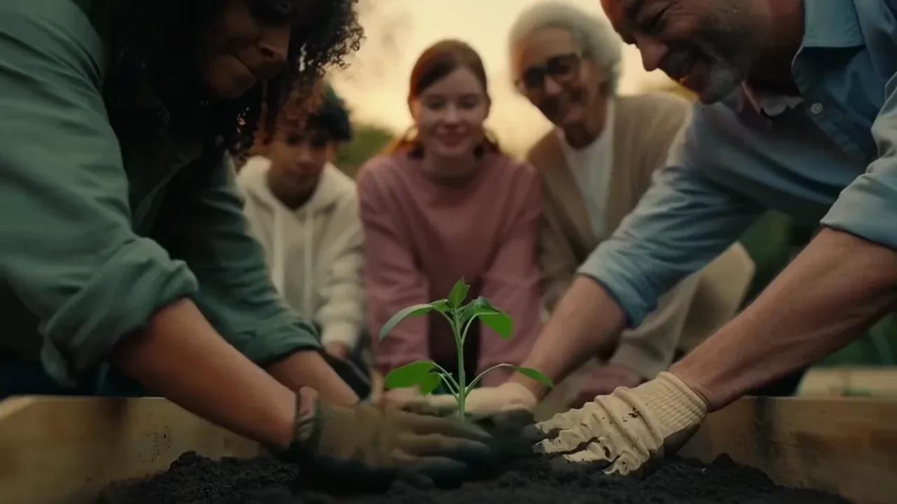 Hands planting a sapling