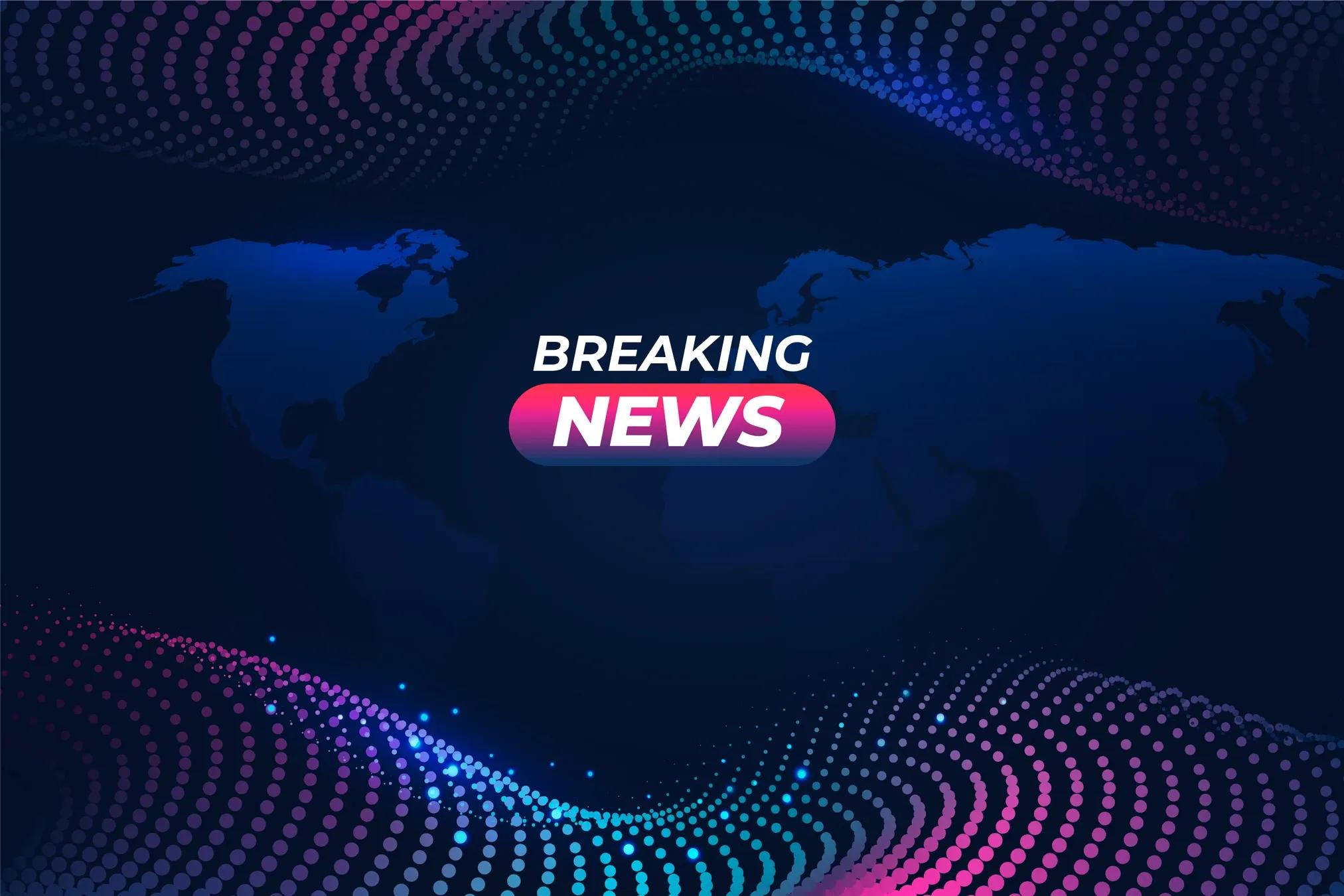 A breaking-news broadcast graphic